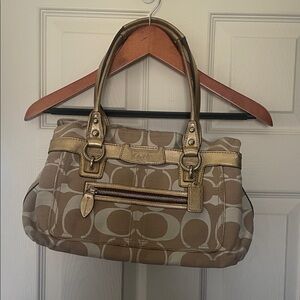 Coach Tan and Gold Shoulder Bag